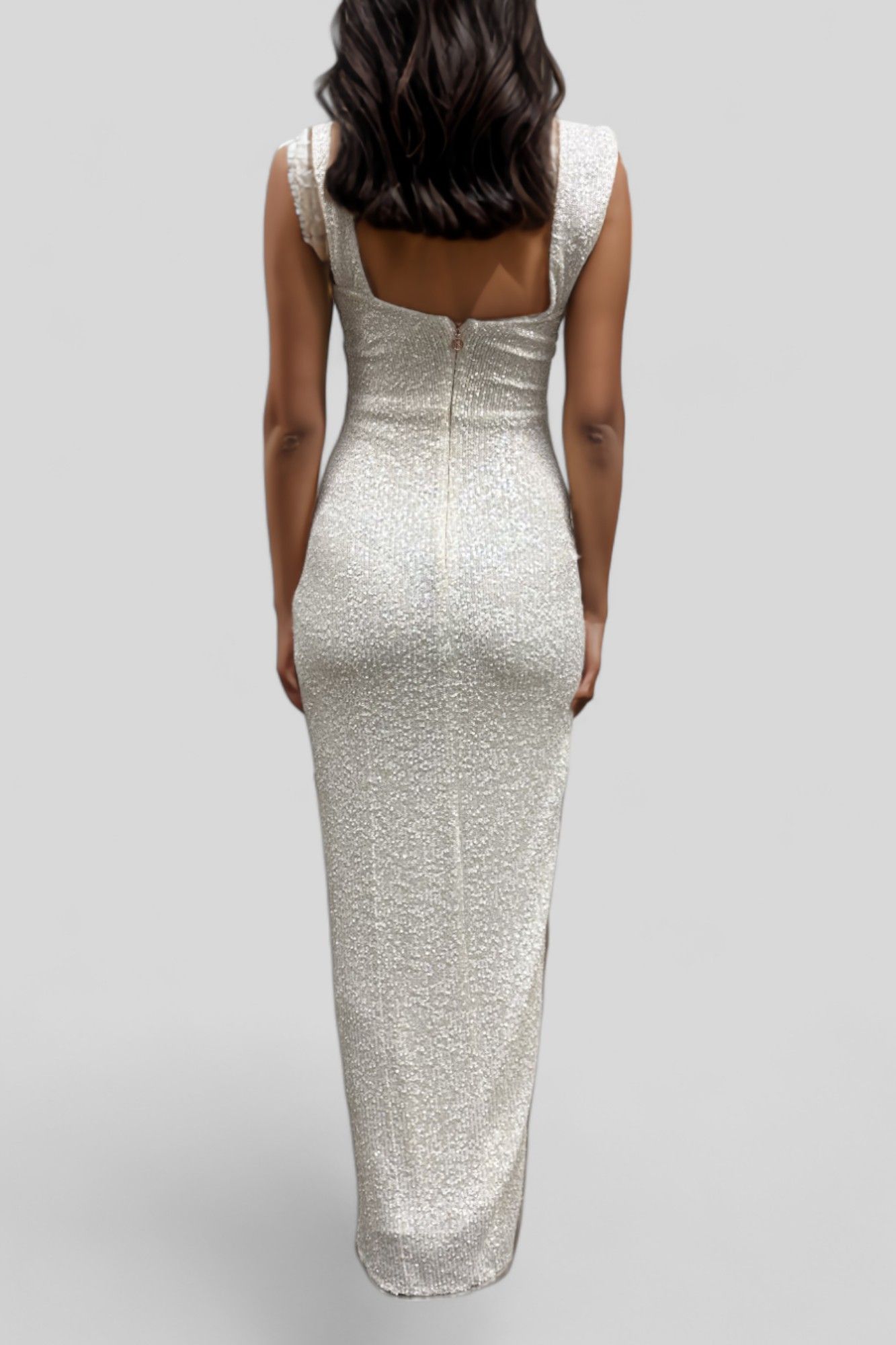 White Ruched Sequin Gown photo 3
