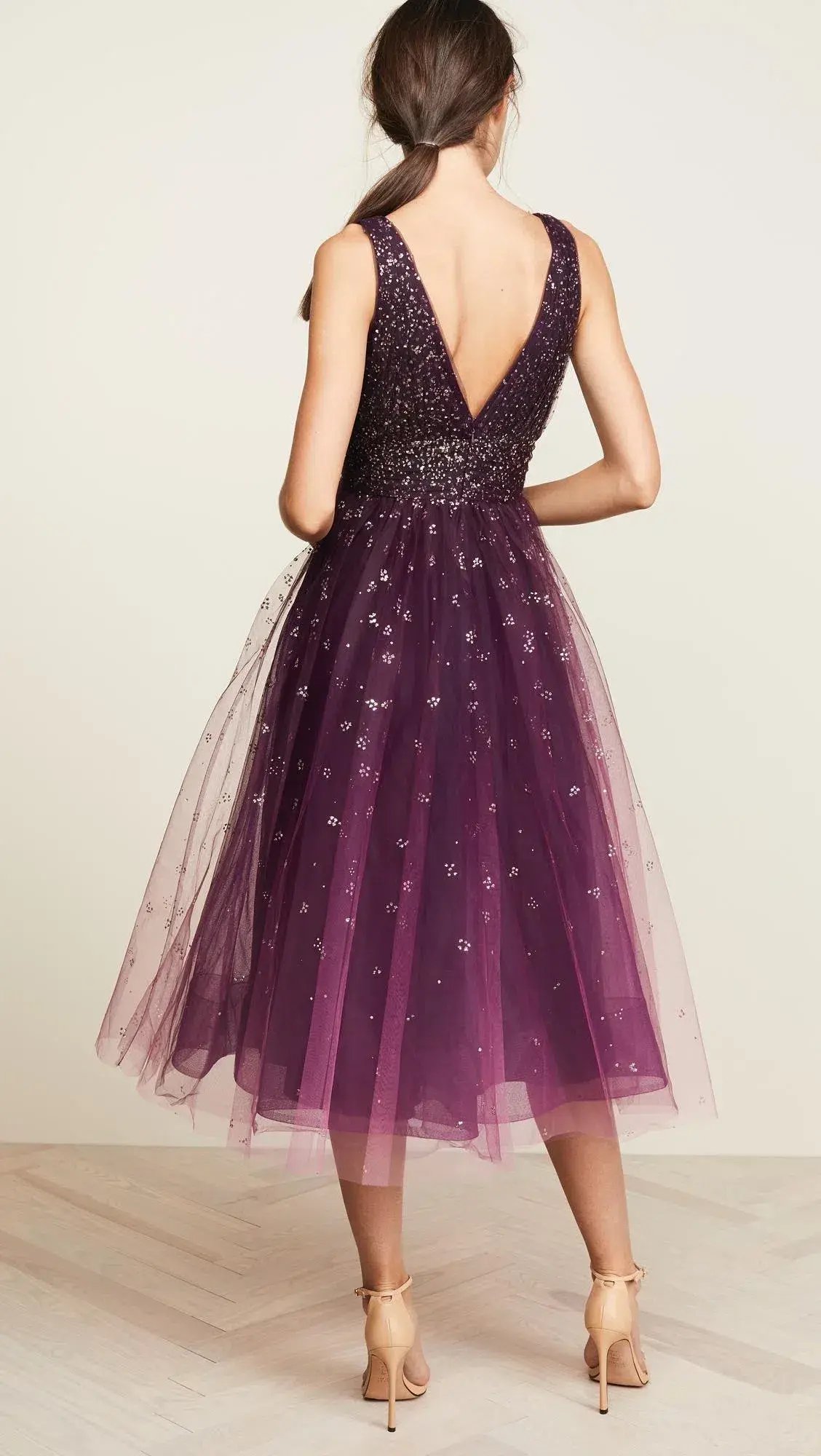 Marchesa Notte Ombre Embellished Tulle Gown Purple Size AU 14 photo 2