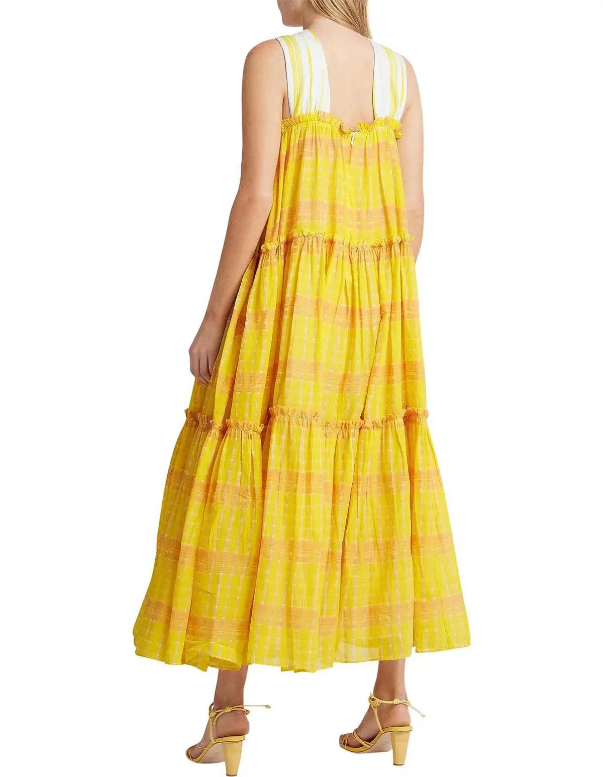 Aje Wilderness Tiered Maxi Dress Yellow Multi Size 10 photo 3