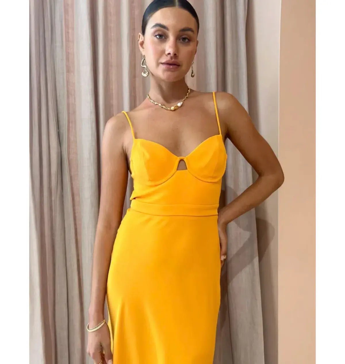 By Johnny Callia Wire Midi Dress In Apricot Orange Size AU 12 photo 2