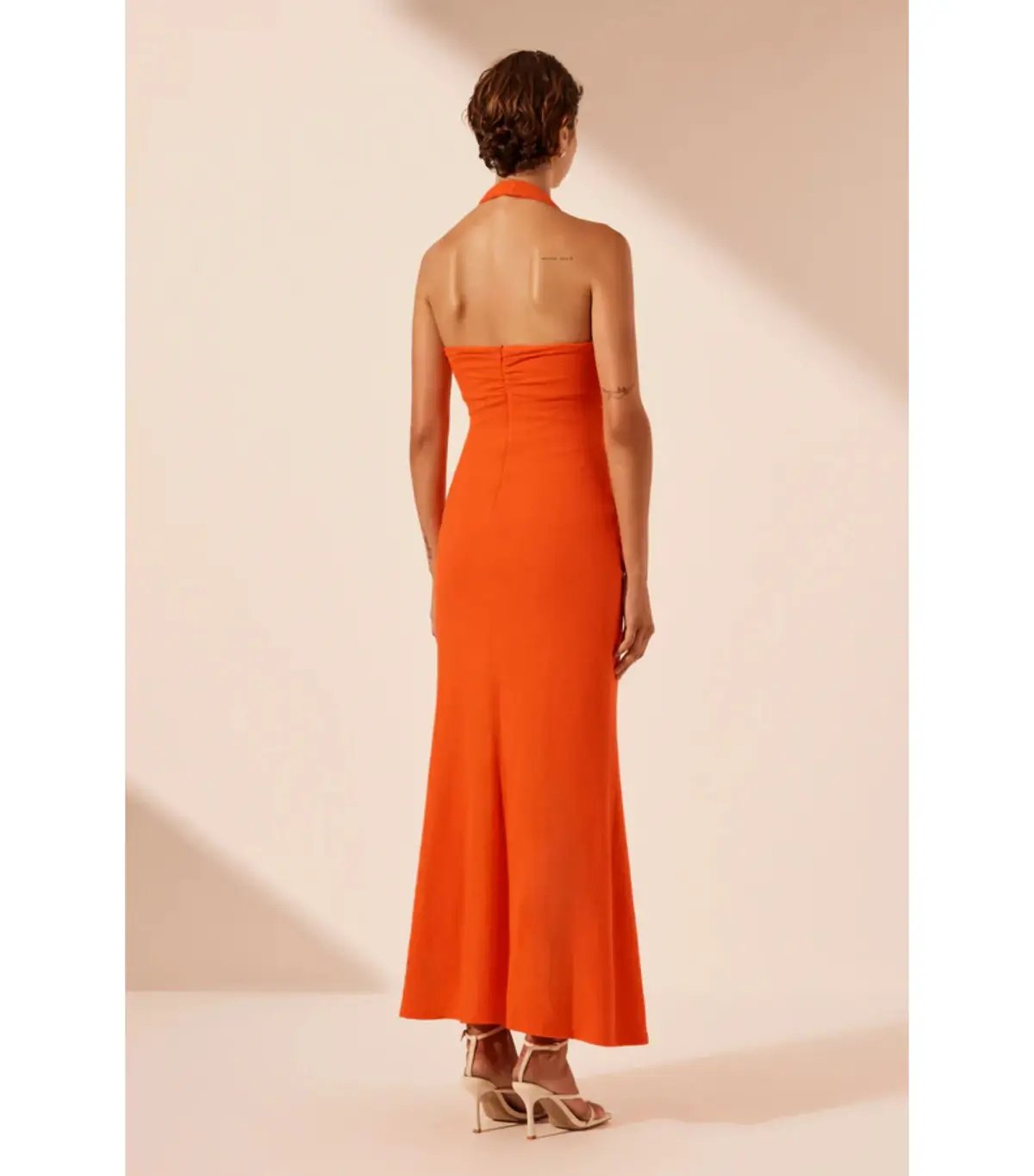 Shona Joy Beau Halter Ruched Midi Dress Hibiscus Size AU 8 photo 5