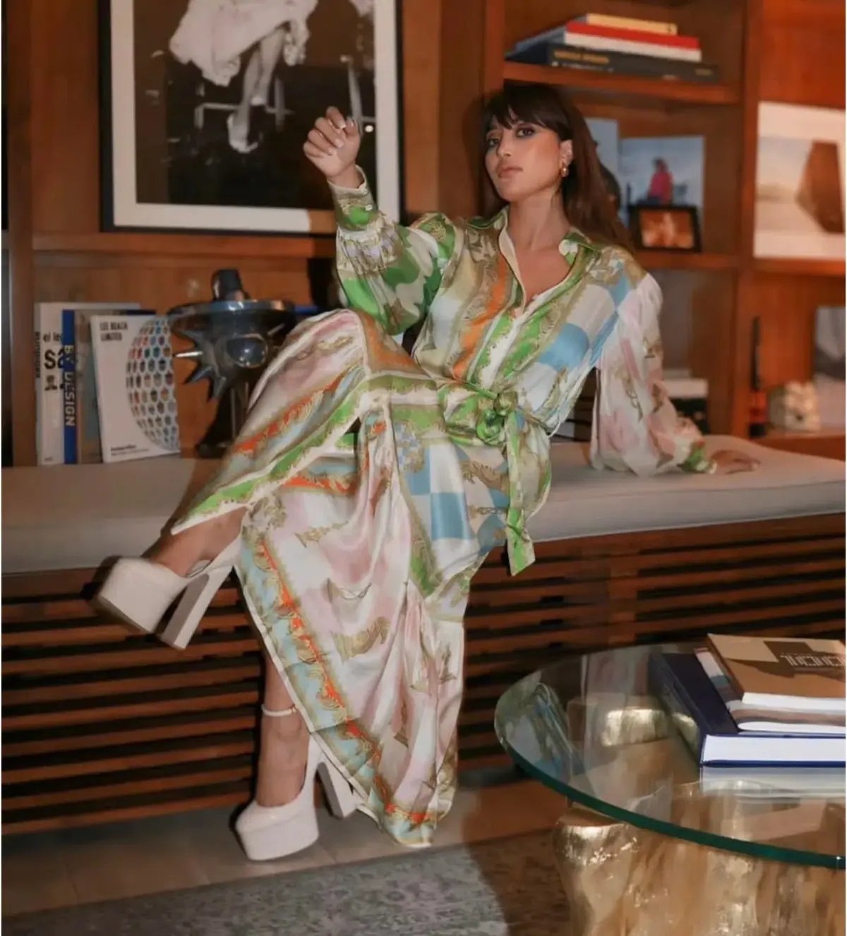 Alemais Checkmate Silk Midi Shirtdress Multi Print Size AU 10 photo 5