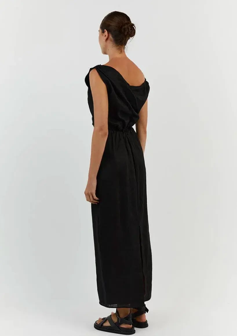 Dissh Cass Linen Asym Midi Dress Black Size 10 photo 3