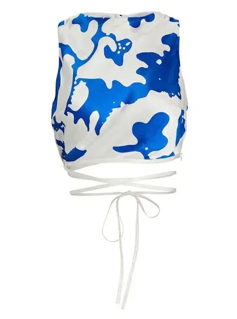 Sir the Label Esme Deconstructed Top in Blue/White Print Size 1 /Au 8 photo 3