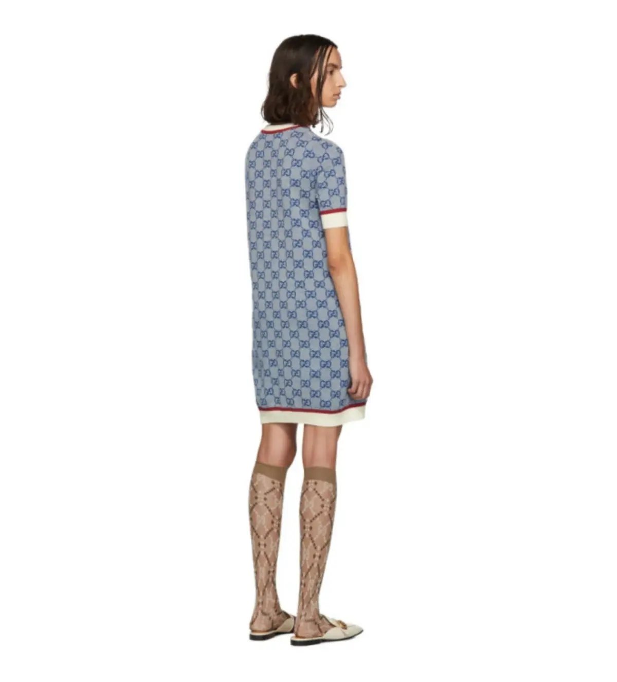 Dolce & Gabbana Blue Knit GG Mini Dress Printed Size 10 photo 4