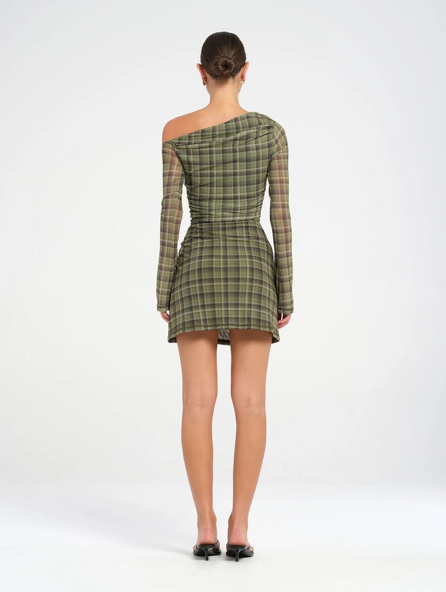 Benni Elijah Mini Dress -  Olive Check photo 3