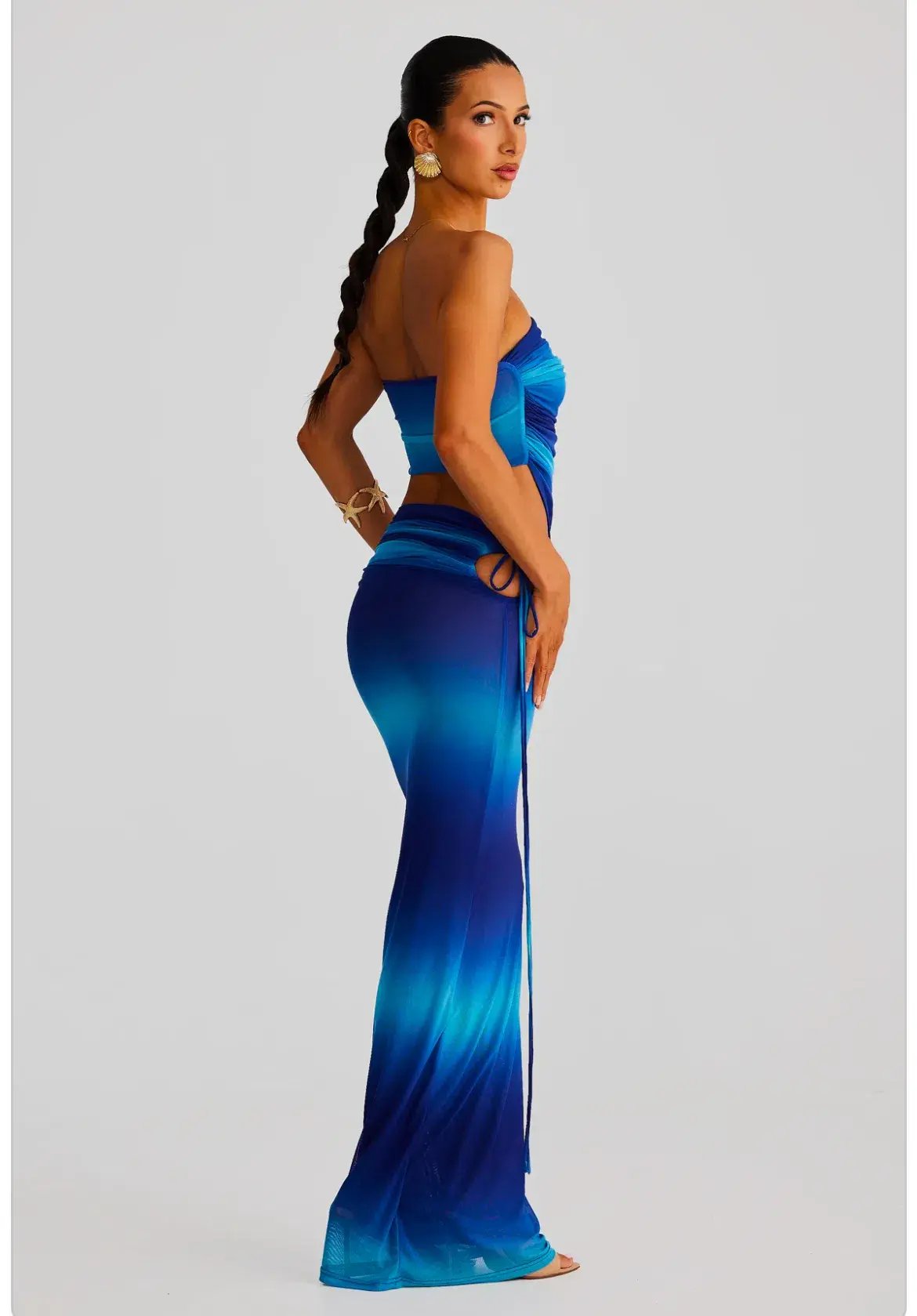 Melani The Label Elia Strapless Gathered Mesh Top and Valetta Mesh Gathered Skirt Blue Ombre Size 8 photo 2