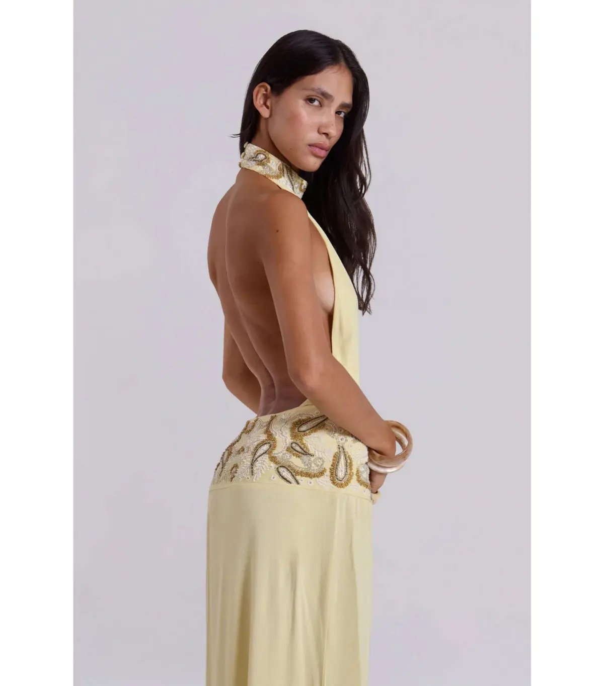 Jaded London Darya Hand Beaded Backless Maxi Dress in Butter Size AU 6 photo 2