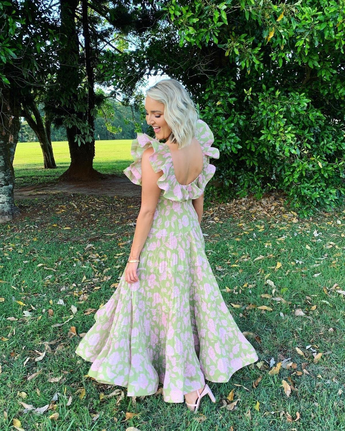 Zimmermann The Lovestruck Pleated Dress Olive/Pink Rose Size 1 / AU 10 photo 4