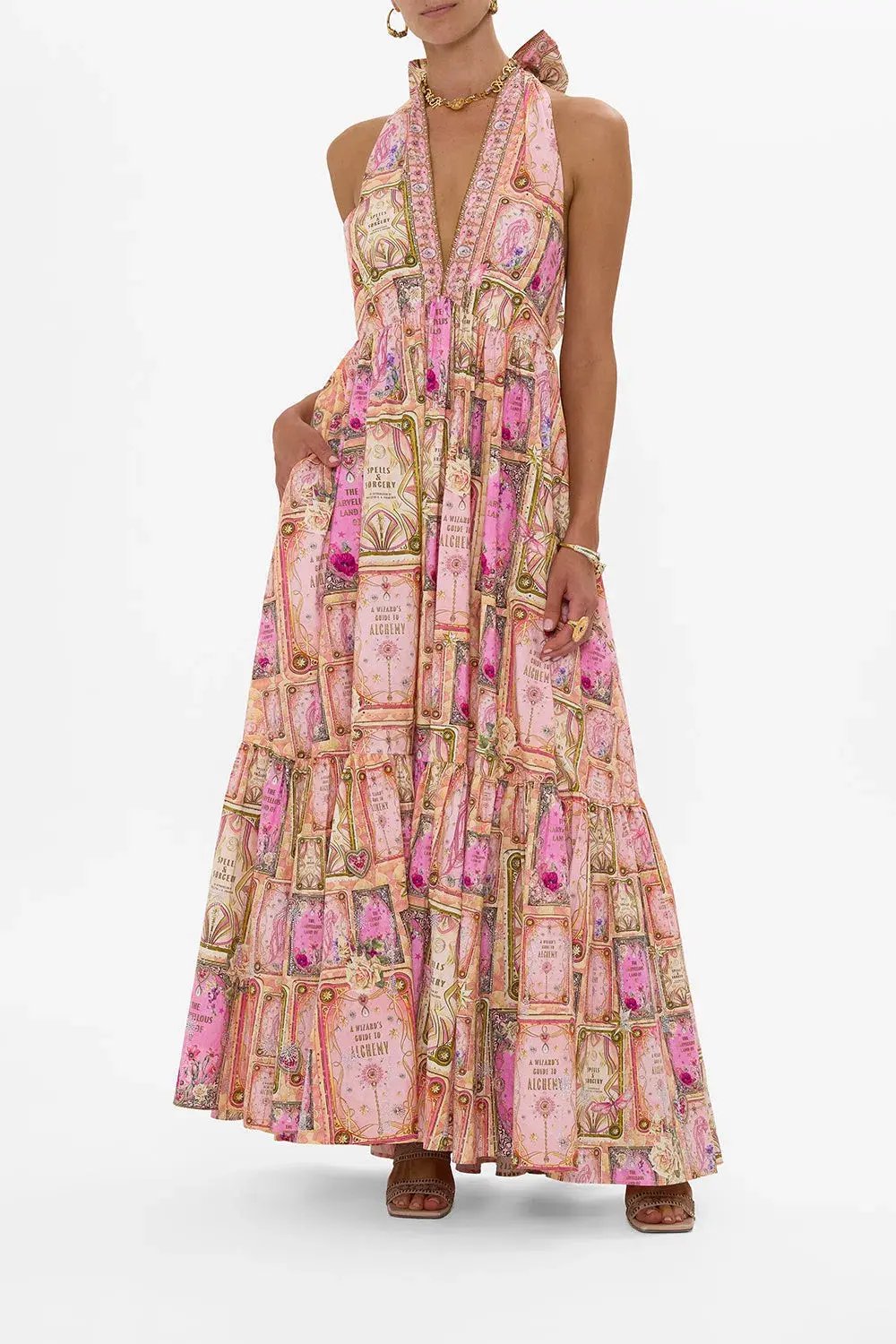 Camilla Ruffle Hem Halter Dress in Totally Ozmopolitan Size 12 photo 4
