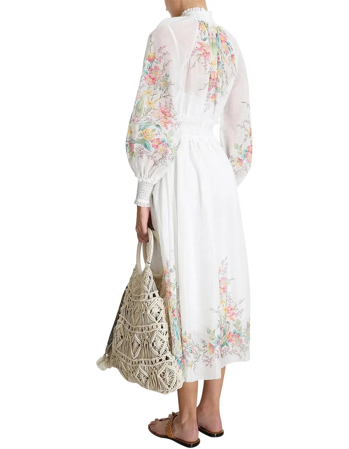 Zimmermann Zinnia Shirred Waist Maxi Dress White Floral Size 0 / AU 8 photo 5