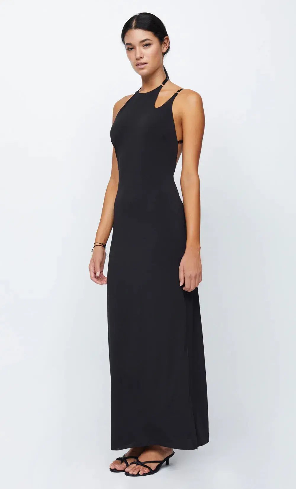 Bec & Bridge Zadie Asym Maxi Cut Out Strap Halter Open Back Dress Black Size AU 8 photo 2