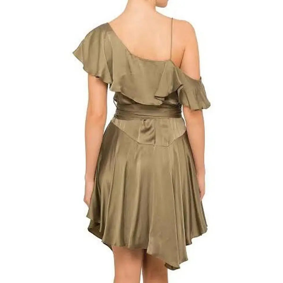 Zimmermann Sueded Asymmetrical Wrap Mini Dress Khaki Size 1 / AU 10 photo 2