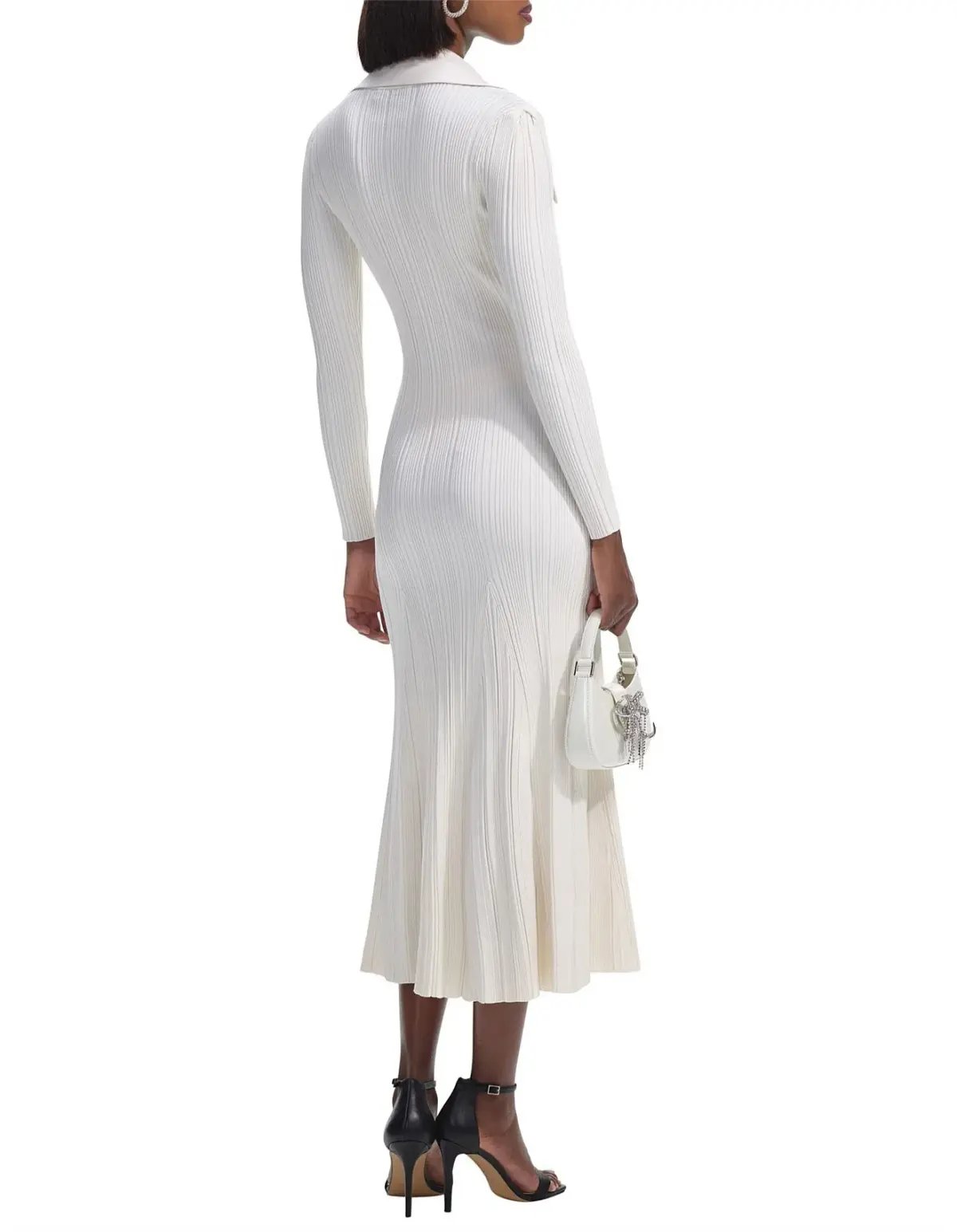 Self Portrait Ribbed Knit Midi Dress Cream Size 8 photo 2