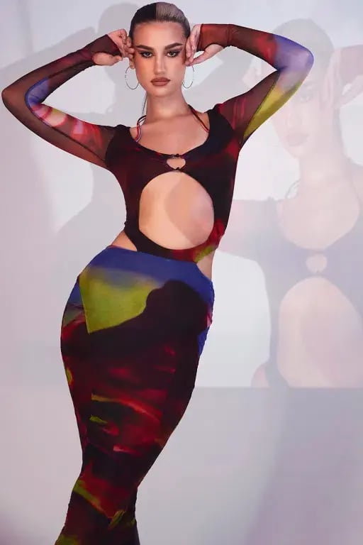 House of CB Marina Printed Cut Out Midi Dress Print Size S / Au 8 photo 4