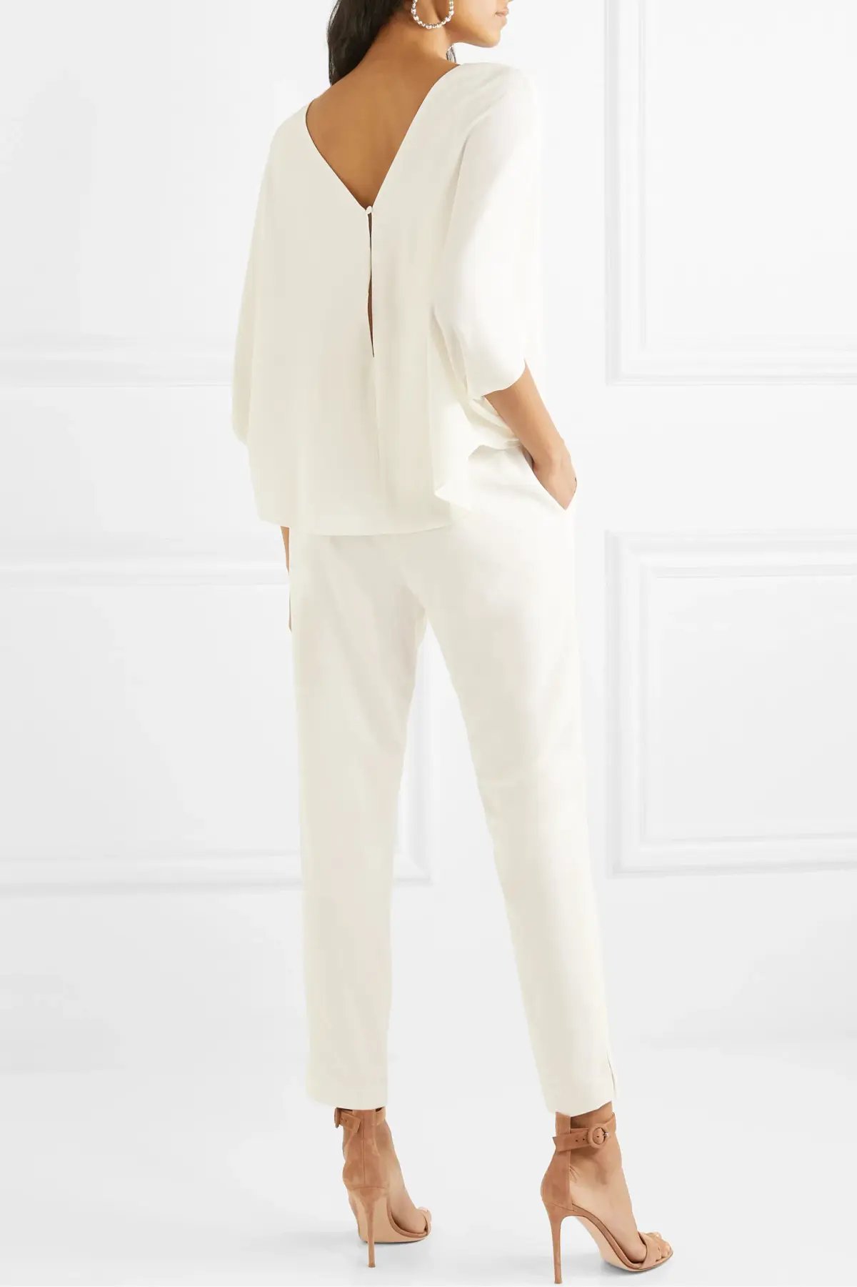 Halston Draped Crepe de Chine Jumpsuit White Size 8 photo 2