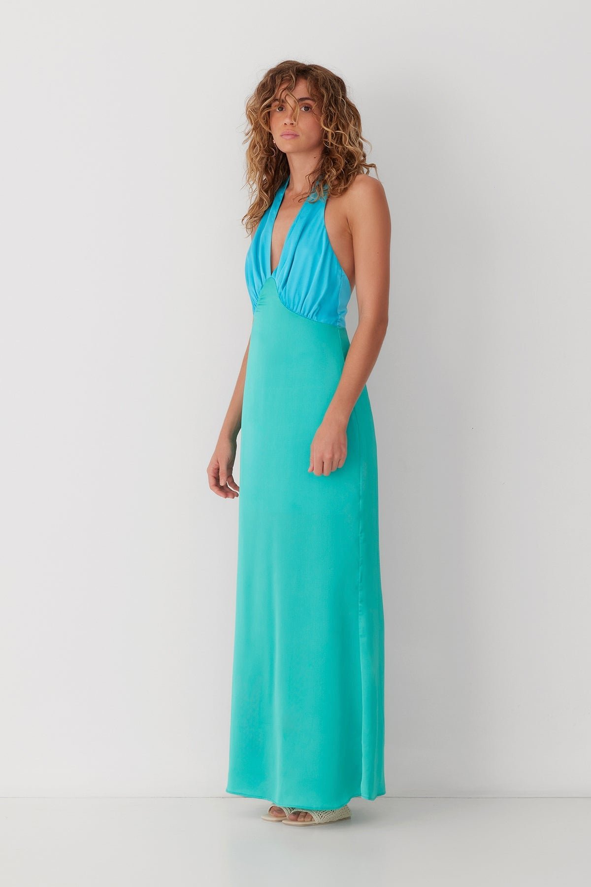 THE WOLF GANG OAHU SLIP DRESS - AQUAMARINE photo 4