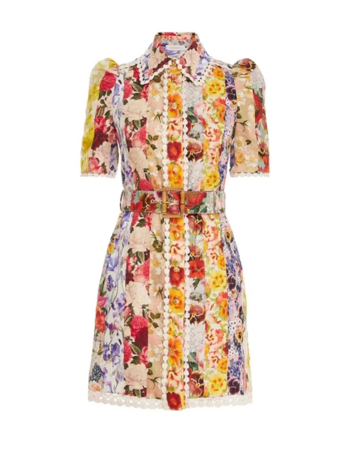 Zimmermann Wonderland Floral Shirt Dress Spliced Stripe Floral Size 1 /Au 10 photo 2