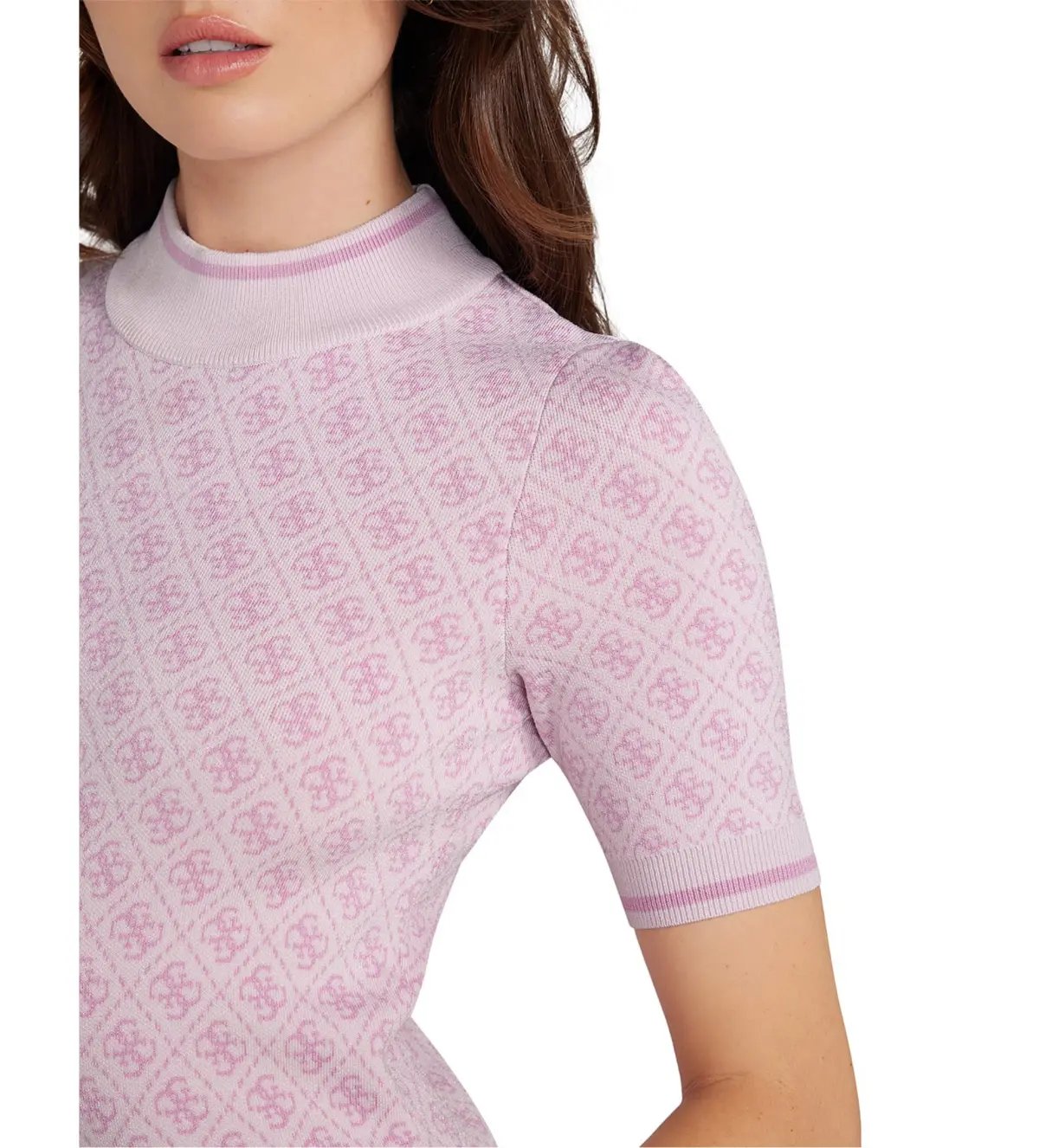 Guess Short Sleeve Lise 4G Logo Sweater Mini Dress Pink & Lilac Cream Combo Size 12/M photo 3
