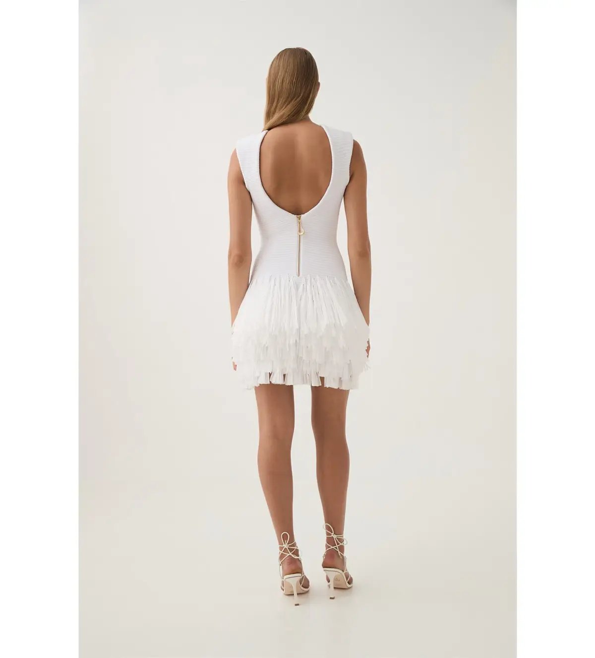 AJE Rushes Fringe Knit Mini Dress in White Size M AU 10 photo 3