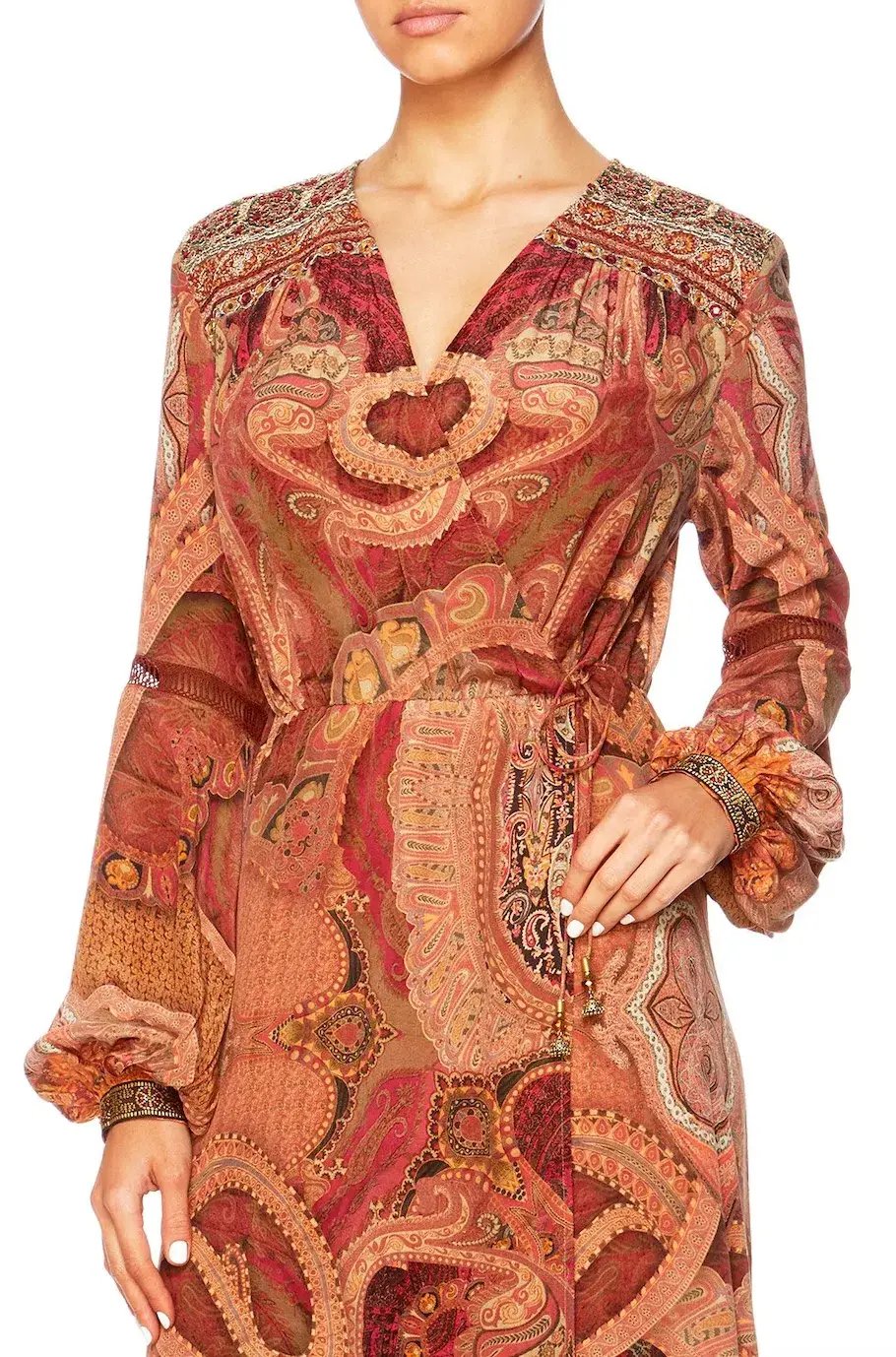 Camilla Quilted Yoke Wrap Dress Family Gathering Print Size 8 photo 2