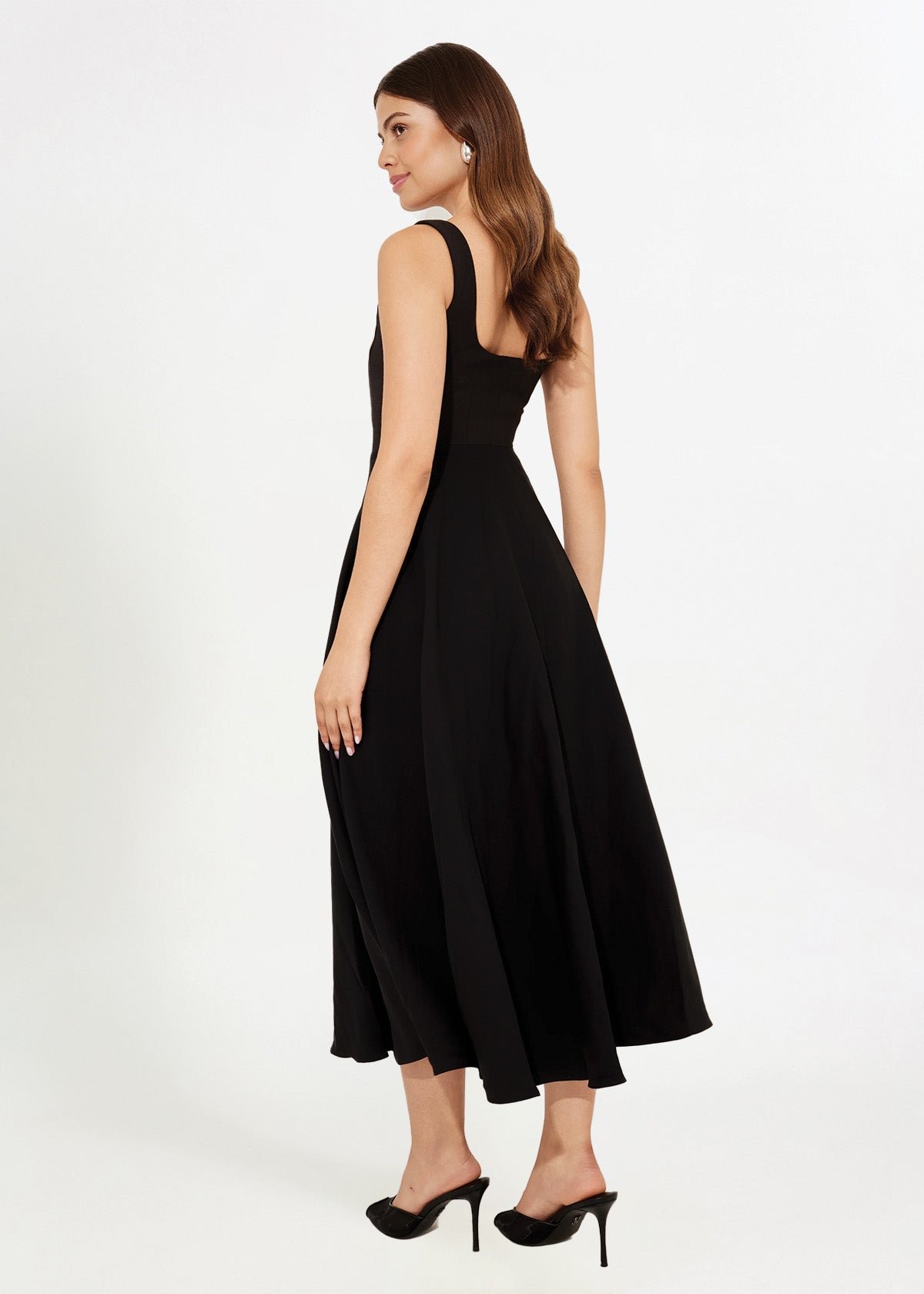 Ultimate Muse High Waist Square Neck Midi Dress in Black photo 3
