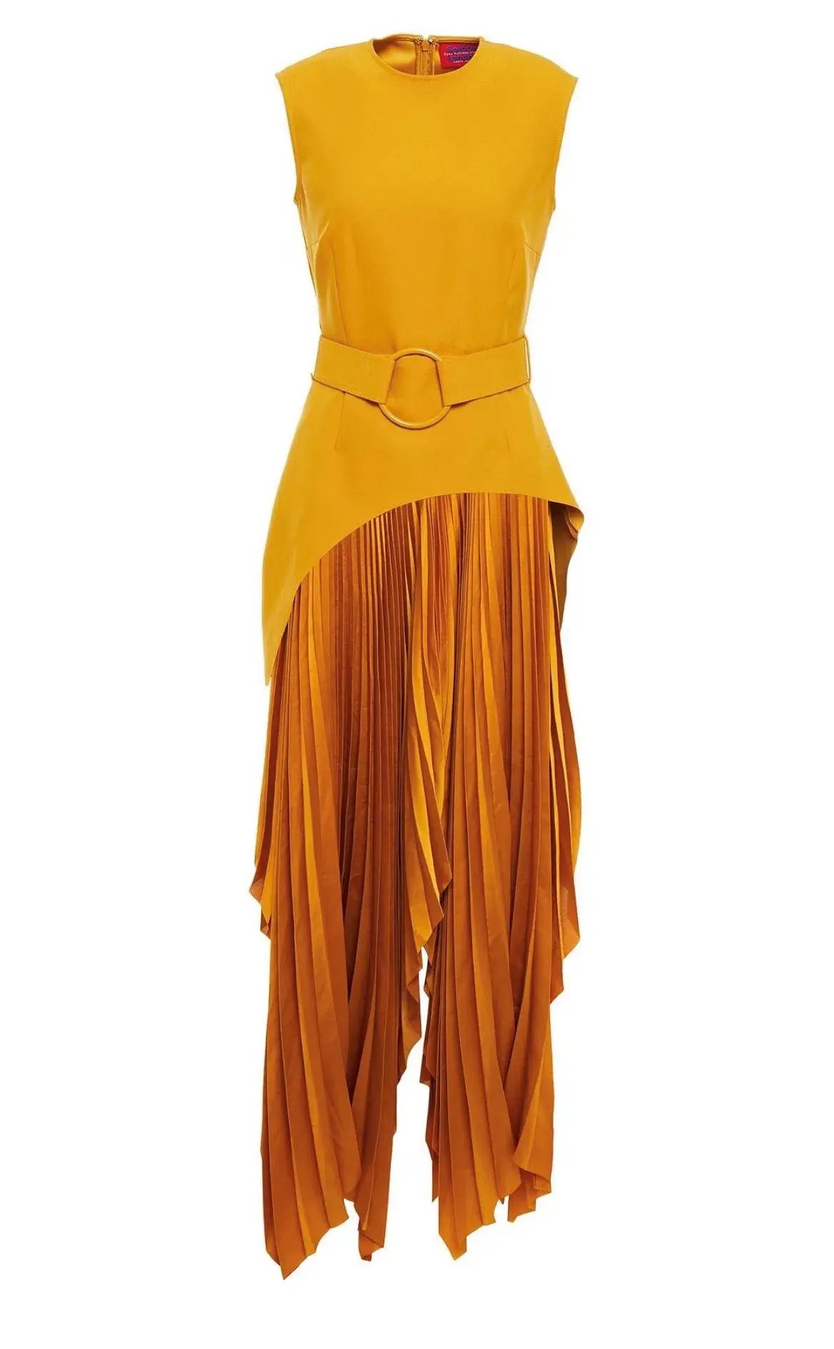 Solace London Belted Crepe-panelled Plissé Satin Maxi Dress Yellow Size 12 photo 3