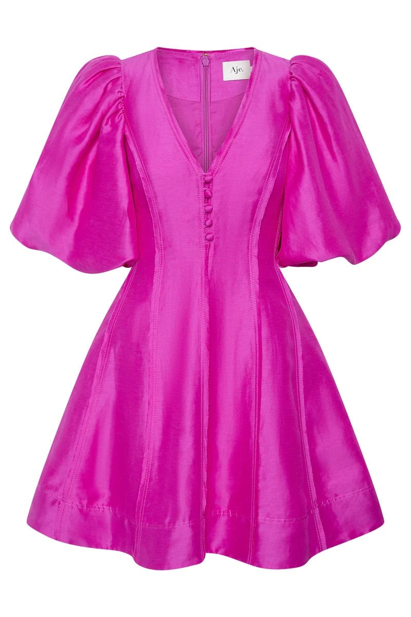 Aje Dusk Puff Sleeve Mini Dress - Deep Magenta photo 2