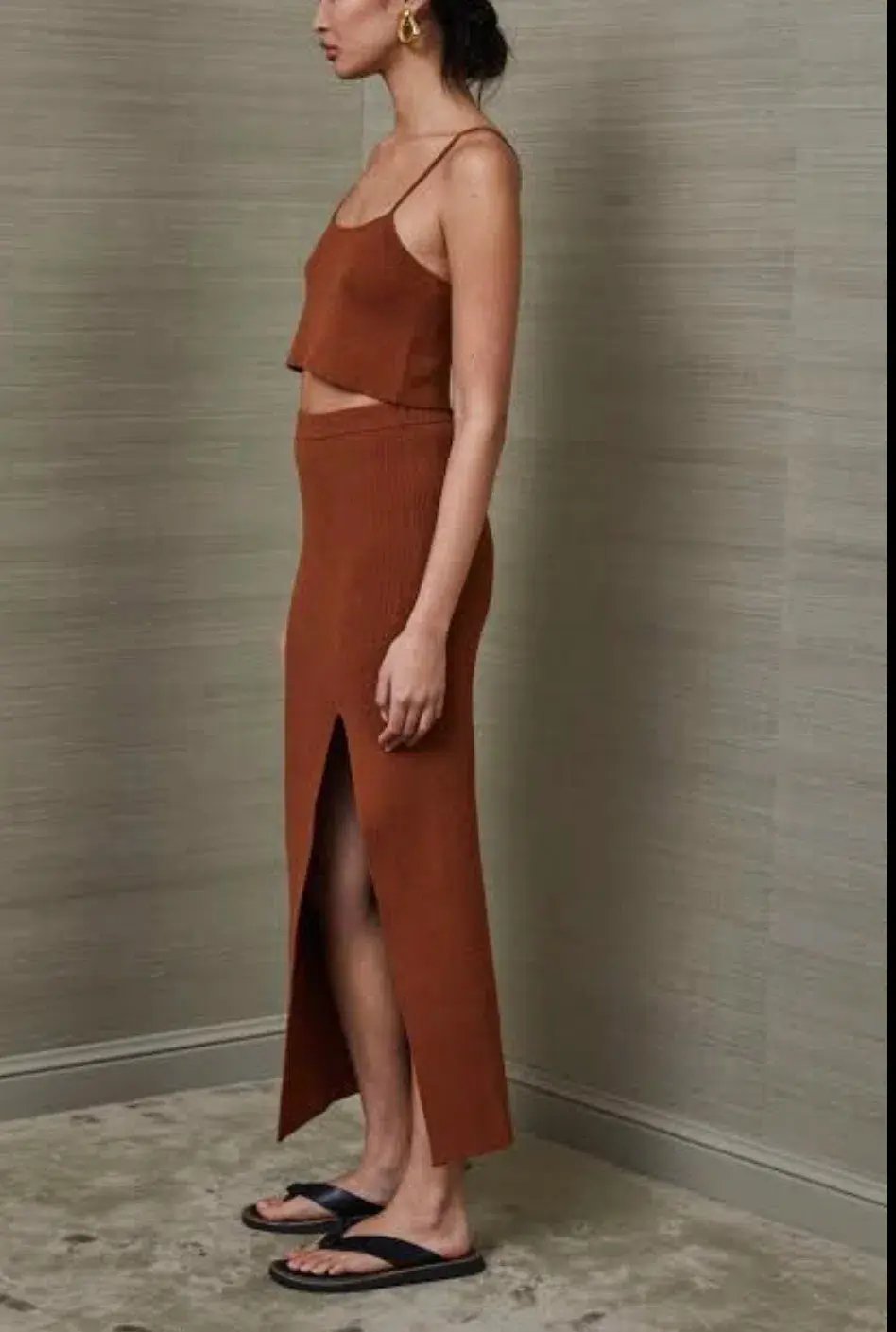 Bec & Bridge Bowie Knit Crop and Midi Skirt Set Rust Brown Size 6 photo 3