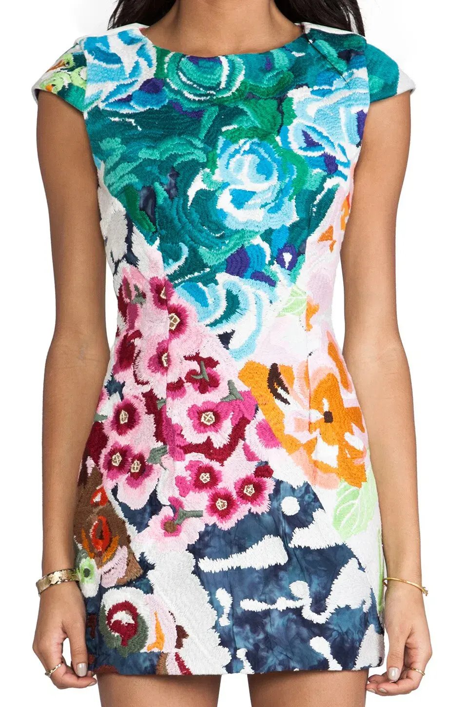 Shakuhachi Flower Bomb Embroidered Square Dress Floral Splice Size S photo 3