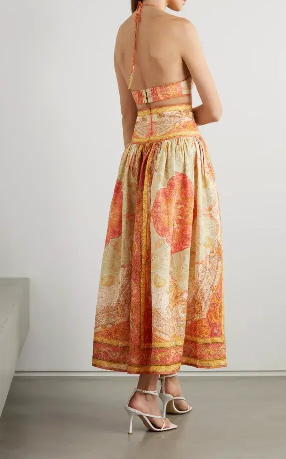 Zimmermann Anneke Cut Out Long Dress Orange Paisley Size 12 photo 2