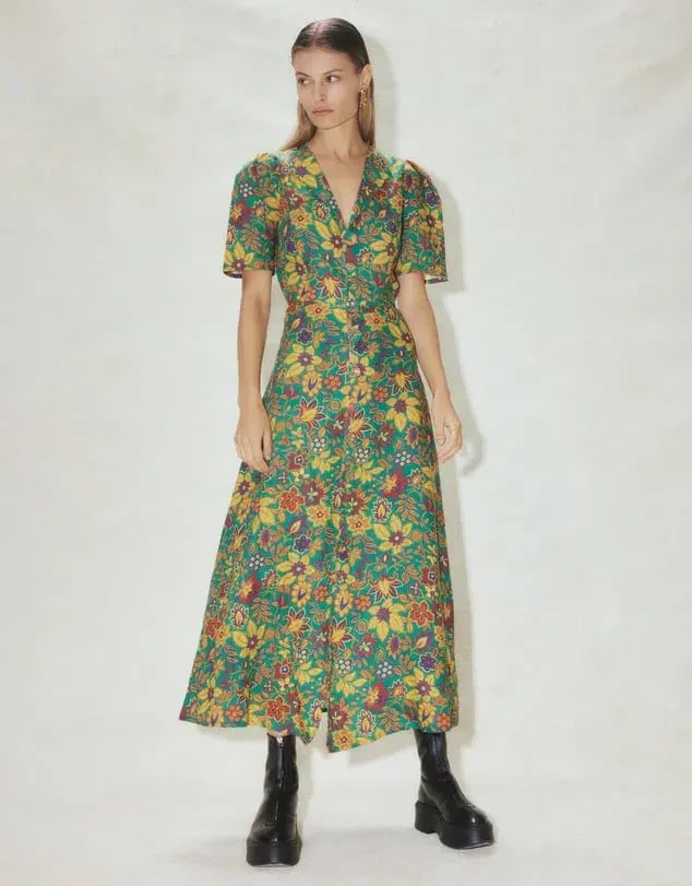 Alemais Isabella V Floral Midi Dress Green Size 8 photo 3