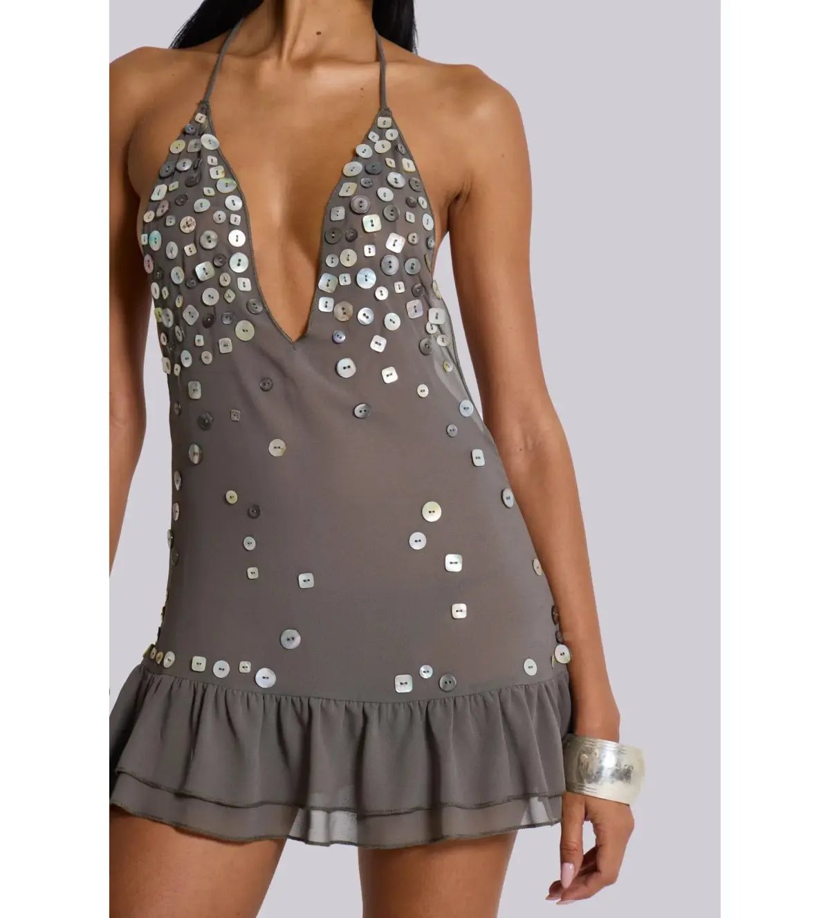 Jaded London Button Me Up Mini Dress Grey Size S/AU 8 photo 3