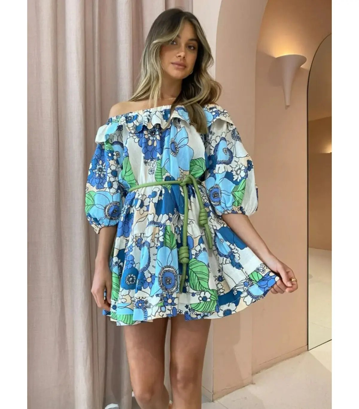 Alemais Farrah Ruffle Mini Dress Blue Floral Size  AU 10 photo 2