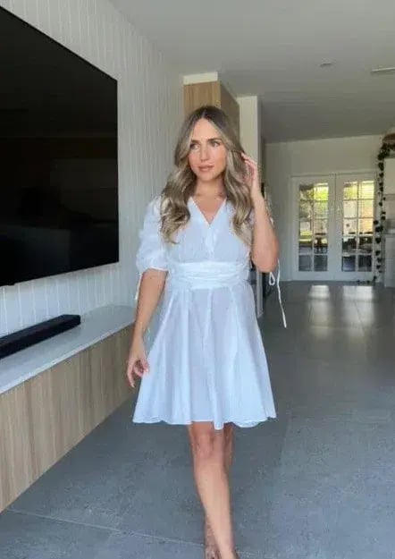 Scanlan Theodore Parachute Gather Sleeve Mini Dress White Size 6 / XS photo 5