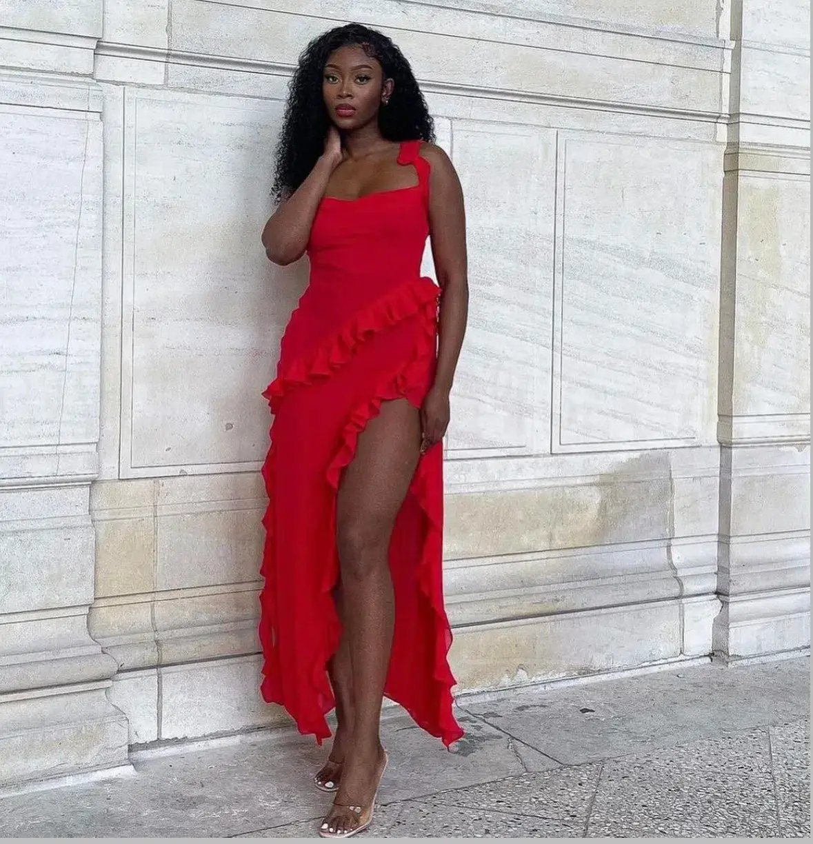 House Of Cb Ariela Red Ruffle Backless Dress Cherry In Size S/Au 8 photo 10