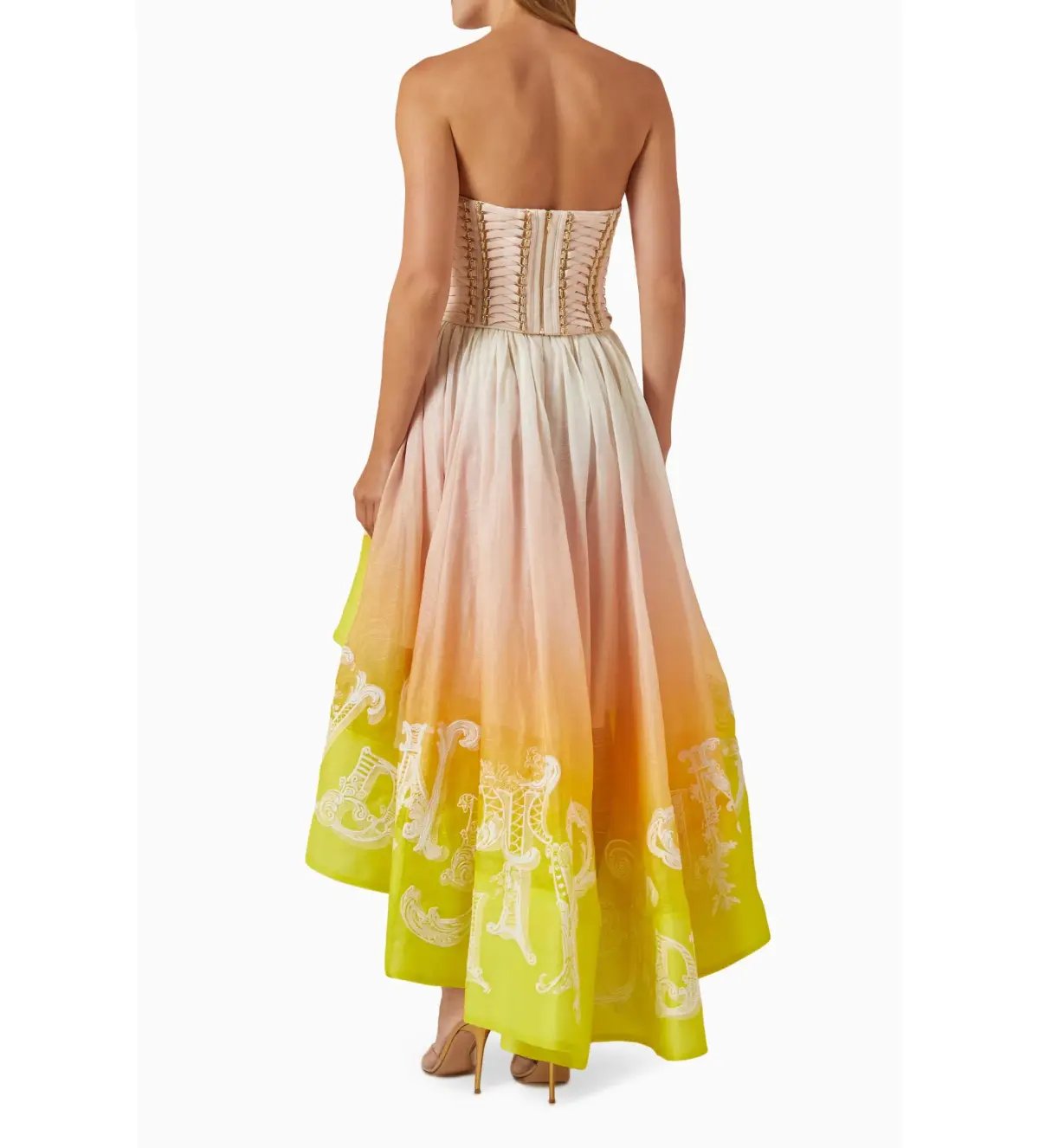 Zimmermann Wonderland Lace Up Midi Dress Sunset Ombre Size 2 AU 12 photo 4