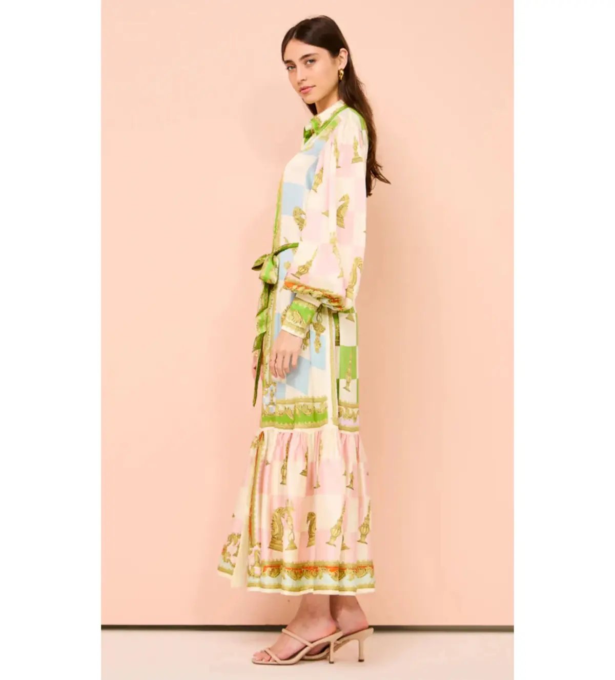 Alemais Checkmate Silk Midi Shirtdress in Multi Size AU 8 photo 2