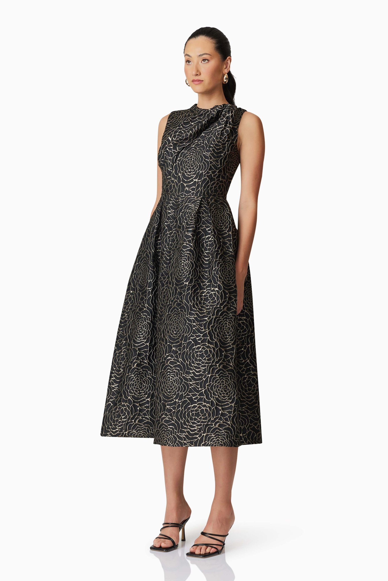 ELLIATT DEANNA MIDI DRESS - BLACK/GOLD photo 3