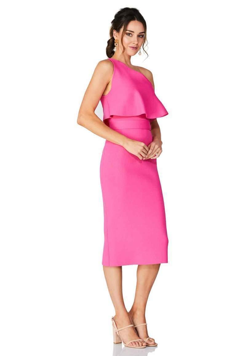 Scanlan Theodore Crepe Knit One Shoulder Ruffle Dress Pink Size M photo 2