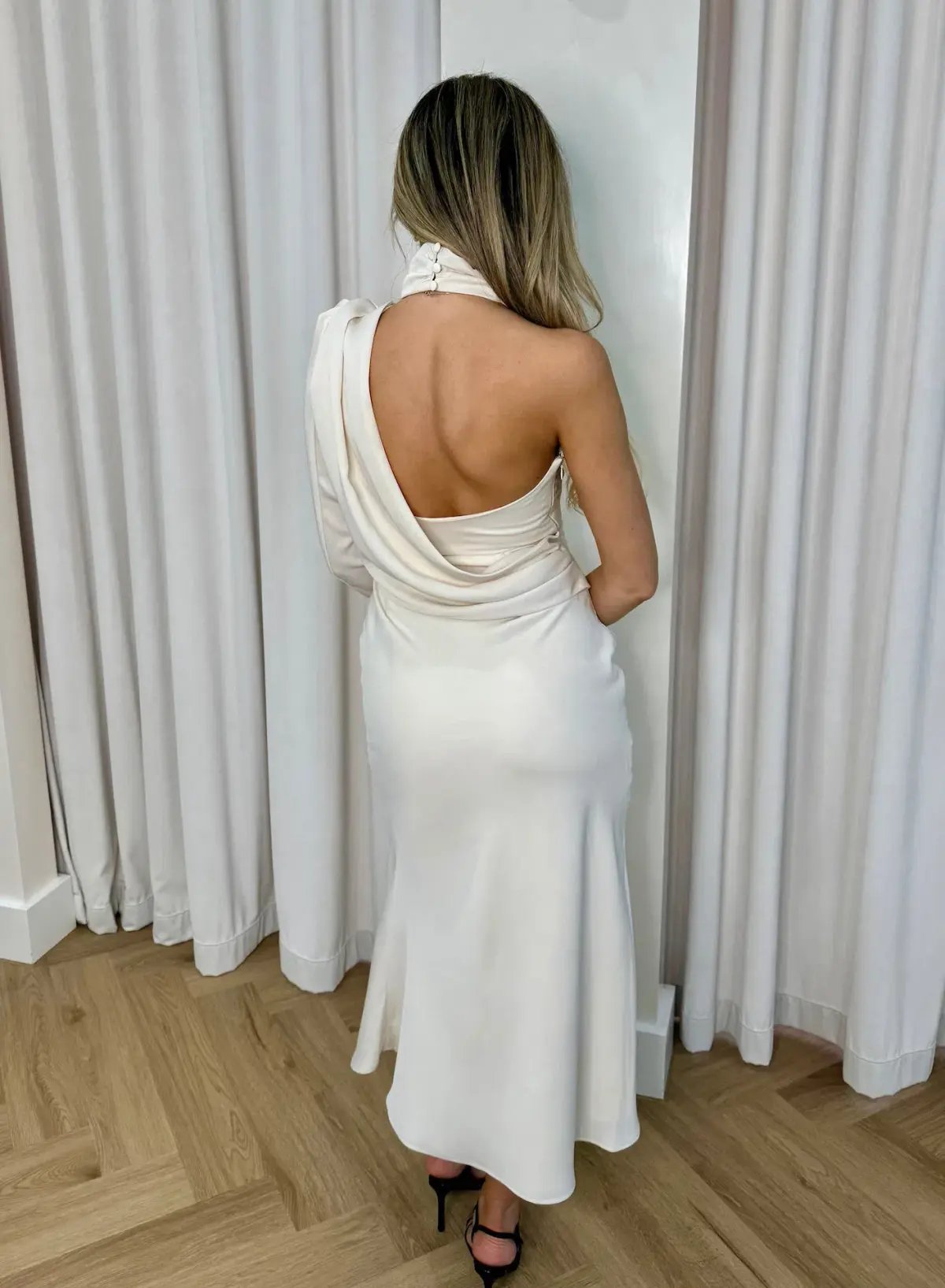 Misha Constantina One Sleeve Midi Dress Ivory Size 8/S photo 2