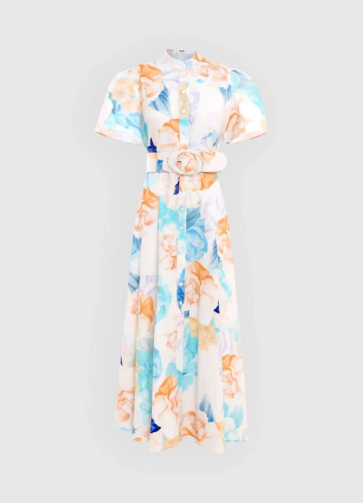 Leo Lin Bianca Short Sleeve Midi Dress in Rosebud Floral Print in Cream Size 14 photo 4