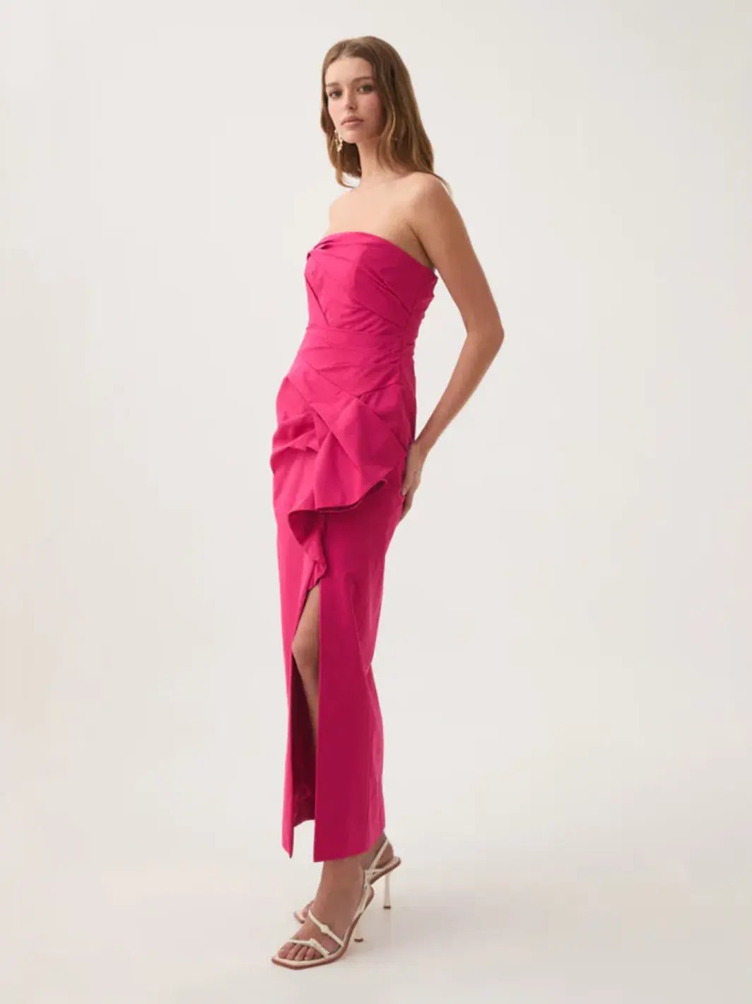 Aje Roma Draped Midi Dress Rich Magenta Size 6 photo 2