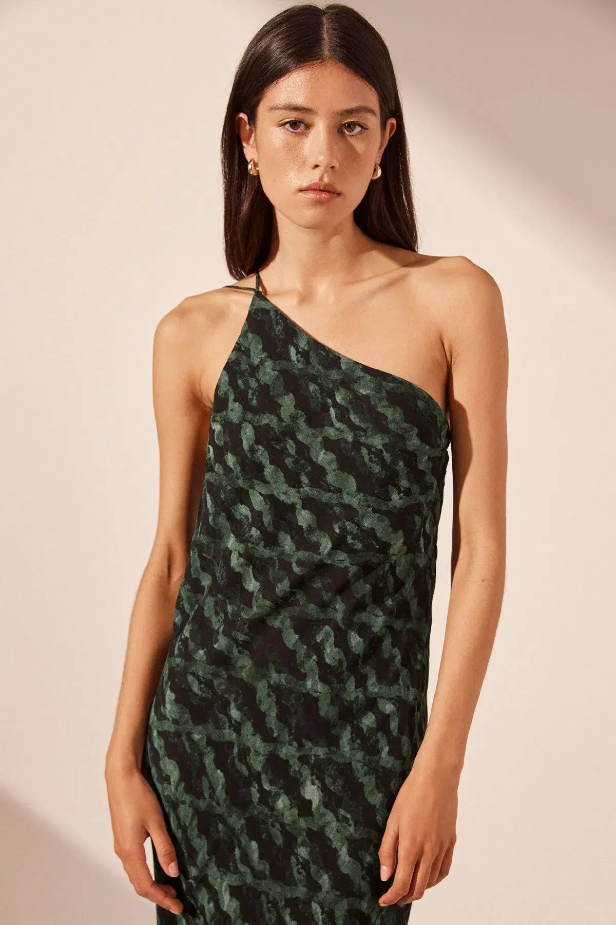 Shona Joy Remi One Shoulder Cowl Back Maxi Dress Rosemary/ Black Size 6 photo 2