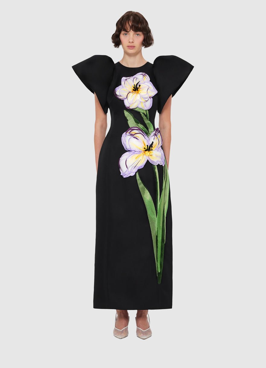 Leo Lin Lucinda Appliqué Floral Maxi Dress - Black photo 4