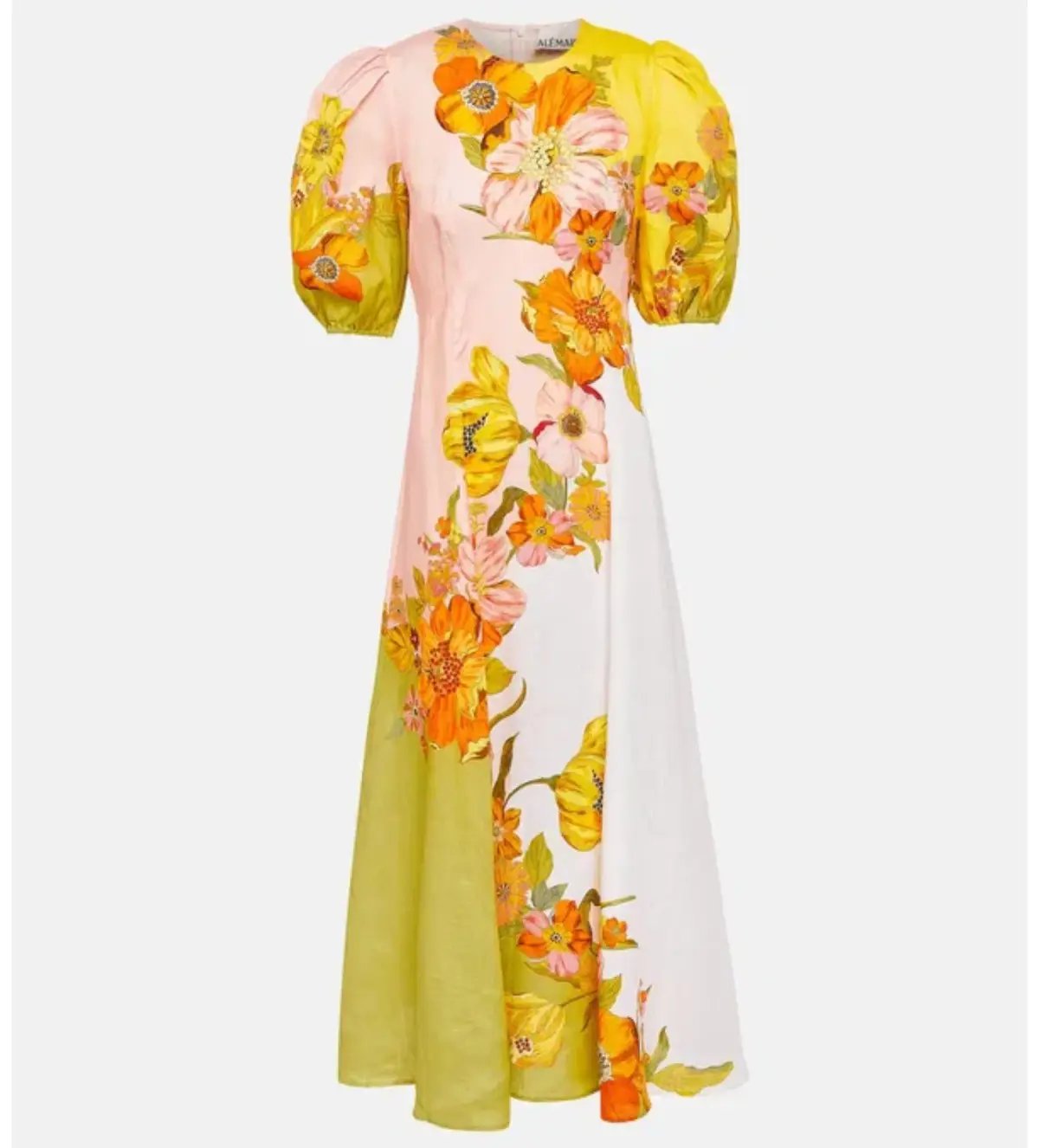 Alemais Silas Floral Linen Midi Dress in Green Size AU 14 photo 3