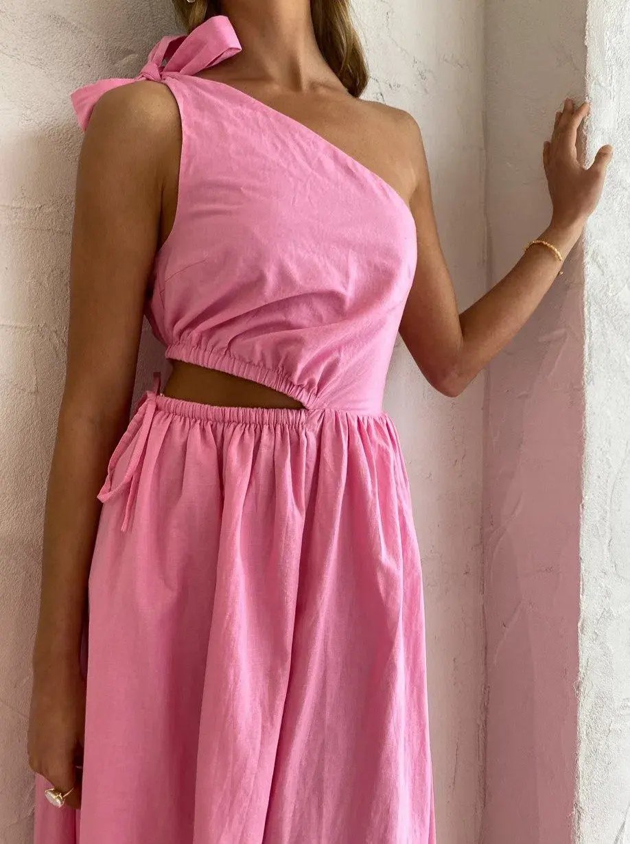 By Nicola Gabriella One Shoulder Midi Dress in Pink Grapefruit Size 6 photo 5