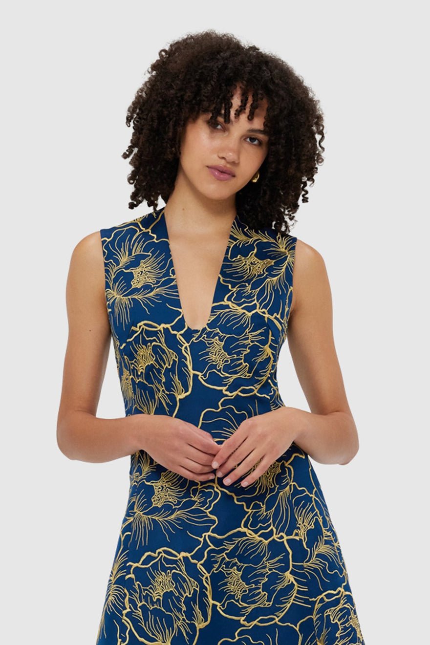 Leo Lin Nicole V Neck Midi Dress - Marine Blue photo 3