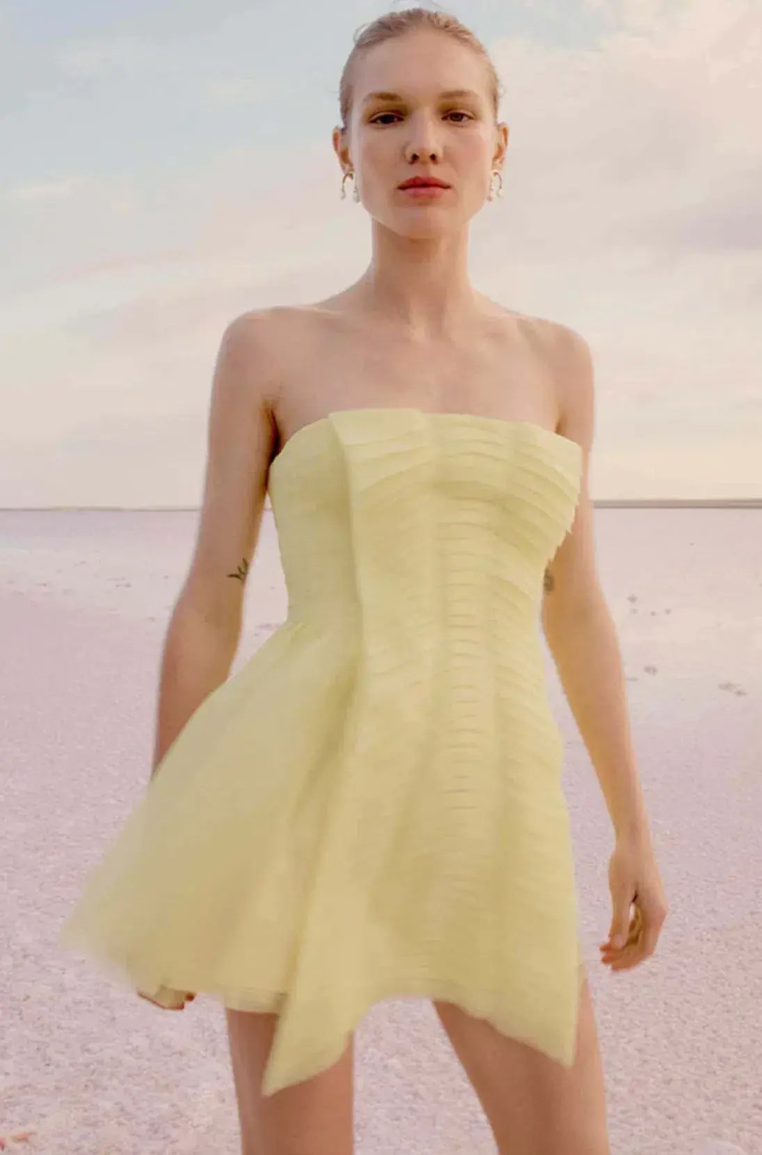 Aje Astrid Strapless Mini Dress Yellow Size 8 / S photo 2
