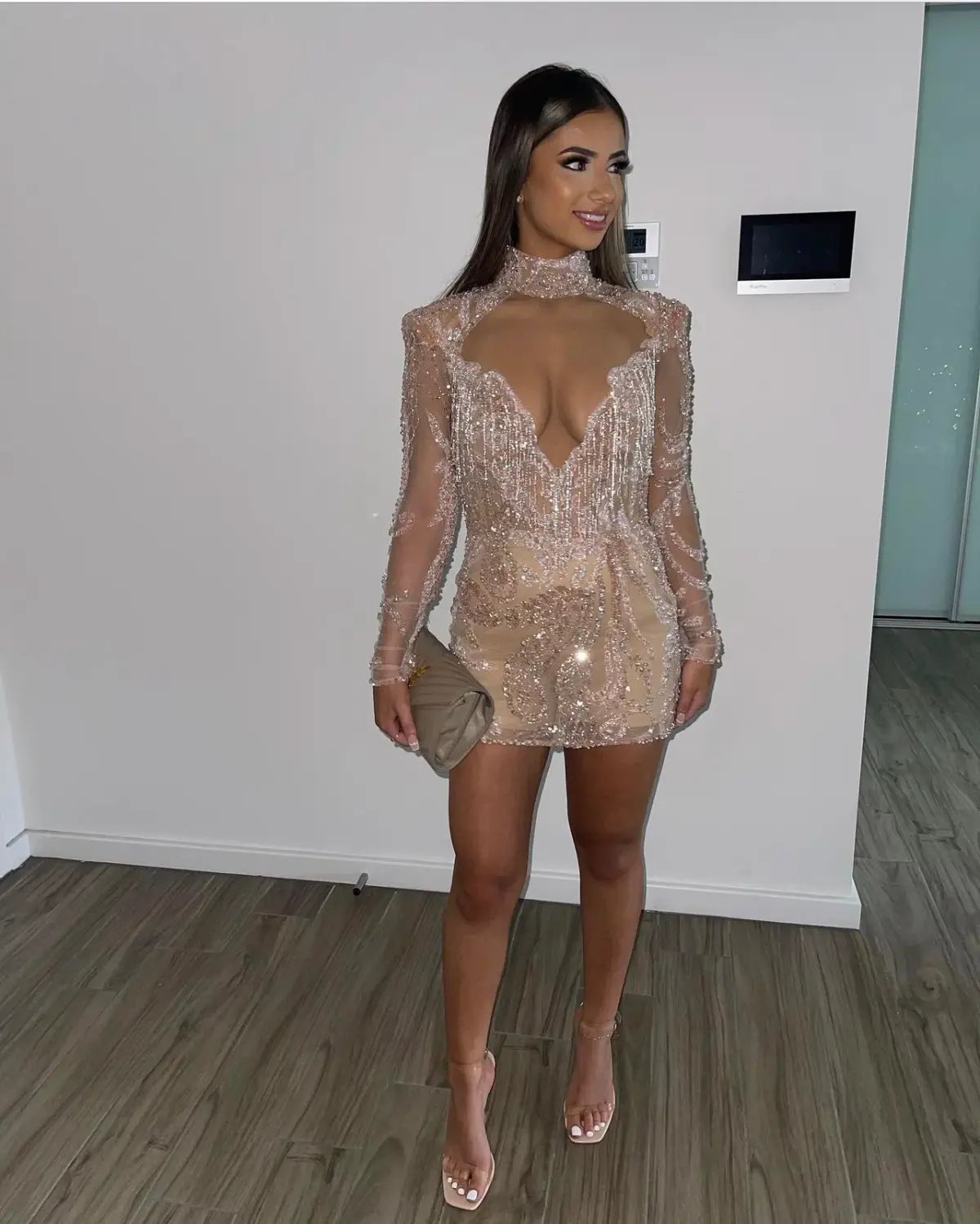 Albina Dyla Gold Couture Rose Gold Beaded Mini Dress Size AU 8 photo 5